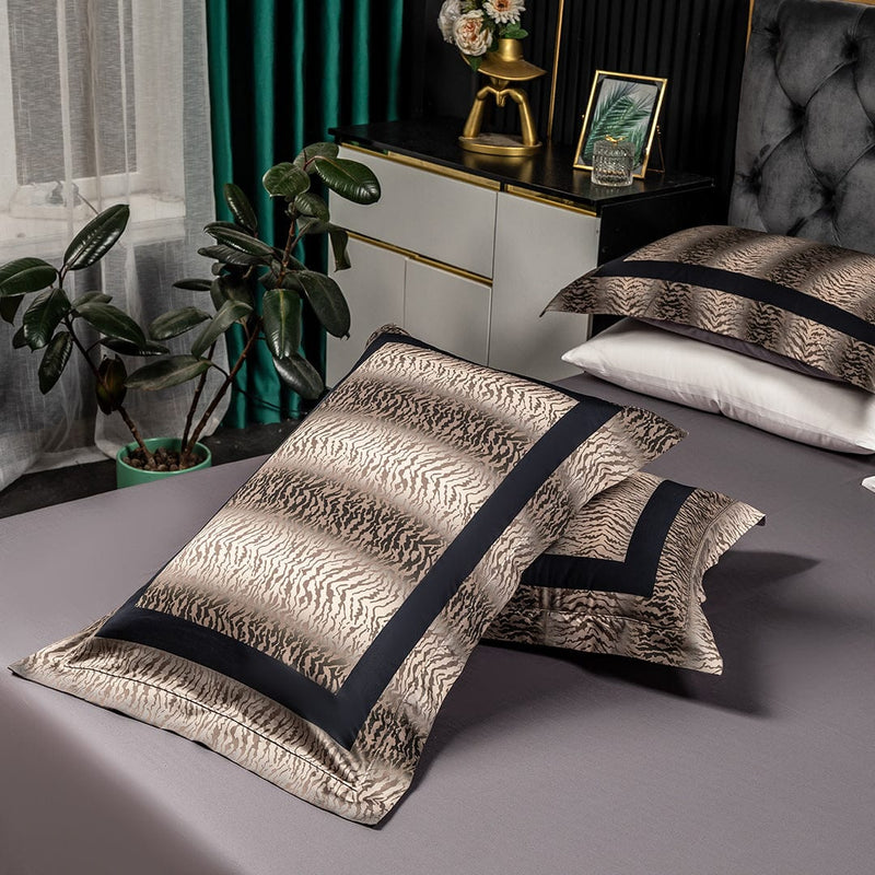 Golden Zebra Print Egyptian Cotton Duvet Cover & Sheet Set
